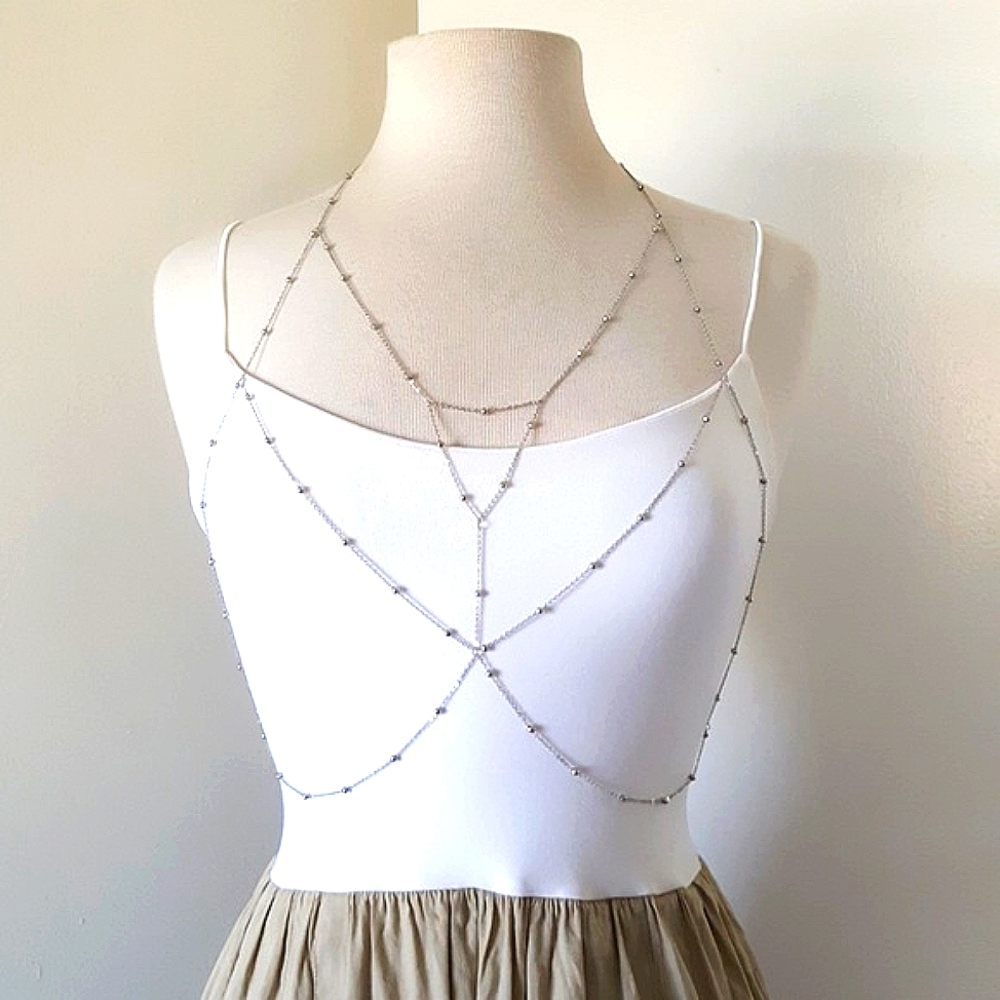 Body Necklace Chain Silver Alloy Bouncy & Sturdy